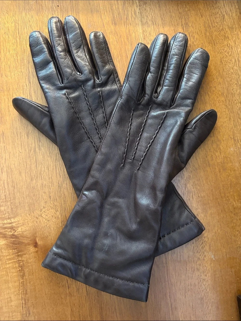 Coach Cashmere Lined Chocolate Brown Leather Gloves